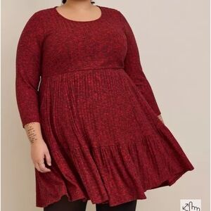 torrid Marled Red Plus-Size Tiered Long Sleeve Dress